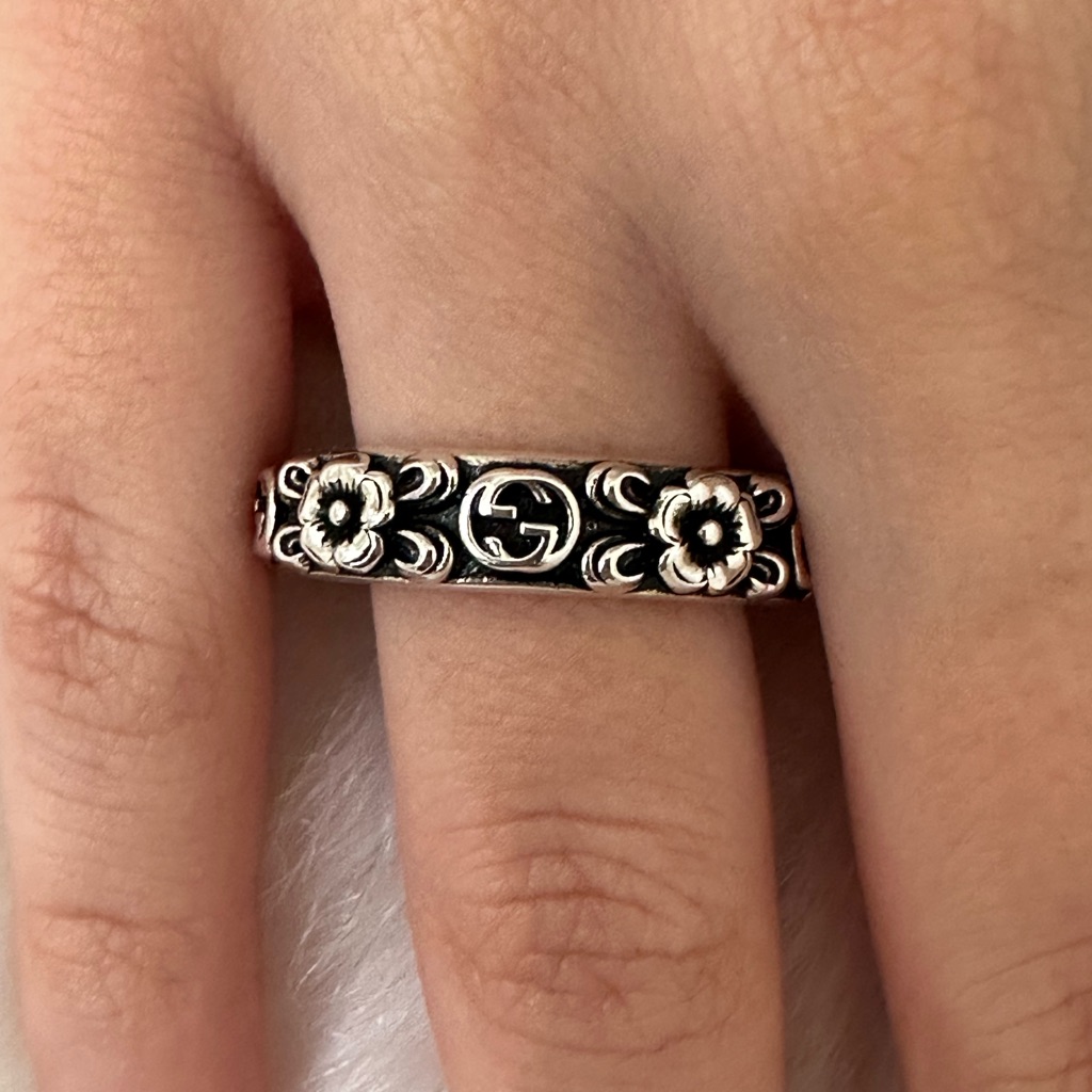 Gucci 925 Silver Floral Ring Authentic 100%